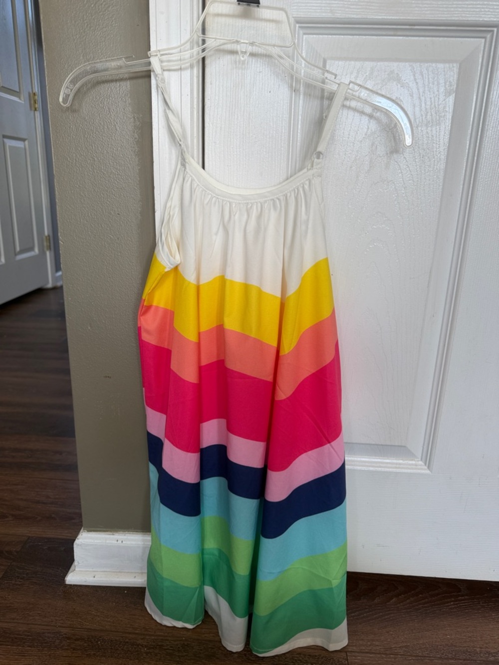 Girls White Multicolor Rainbow Stripe Casual Dress